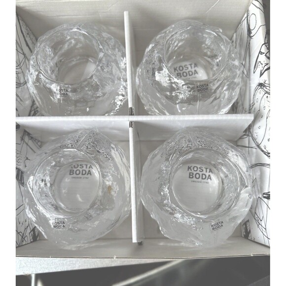 KOSTA BODA Ann Wolff Snowball Candle Holders Votive 4 pc Set L SWEDEN With Box - Picture 10 of 11